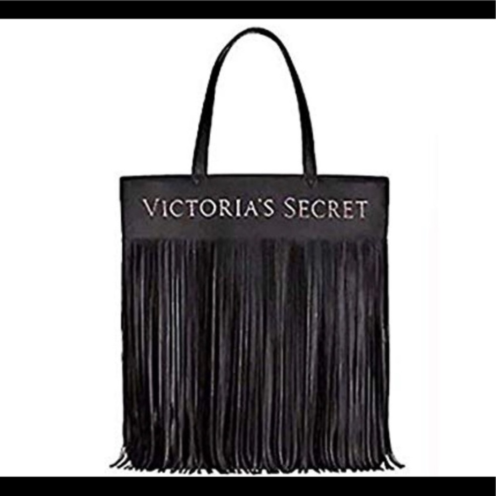 NWT VICTORIA’S SECRET Faux Leather Flirty Fringe Large Tote Bag W Snap Closure